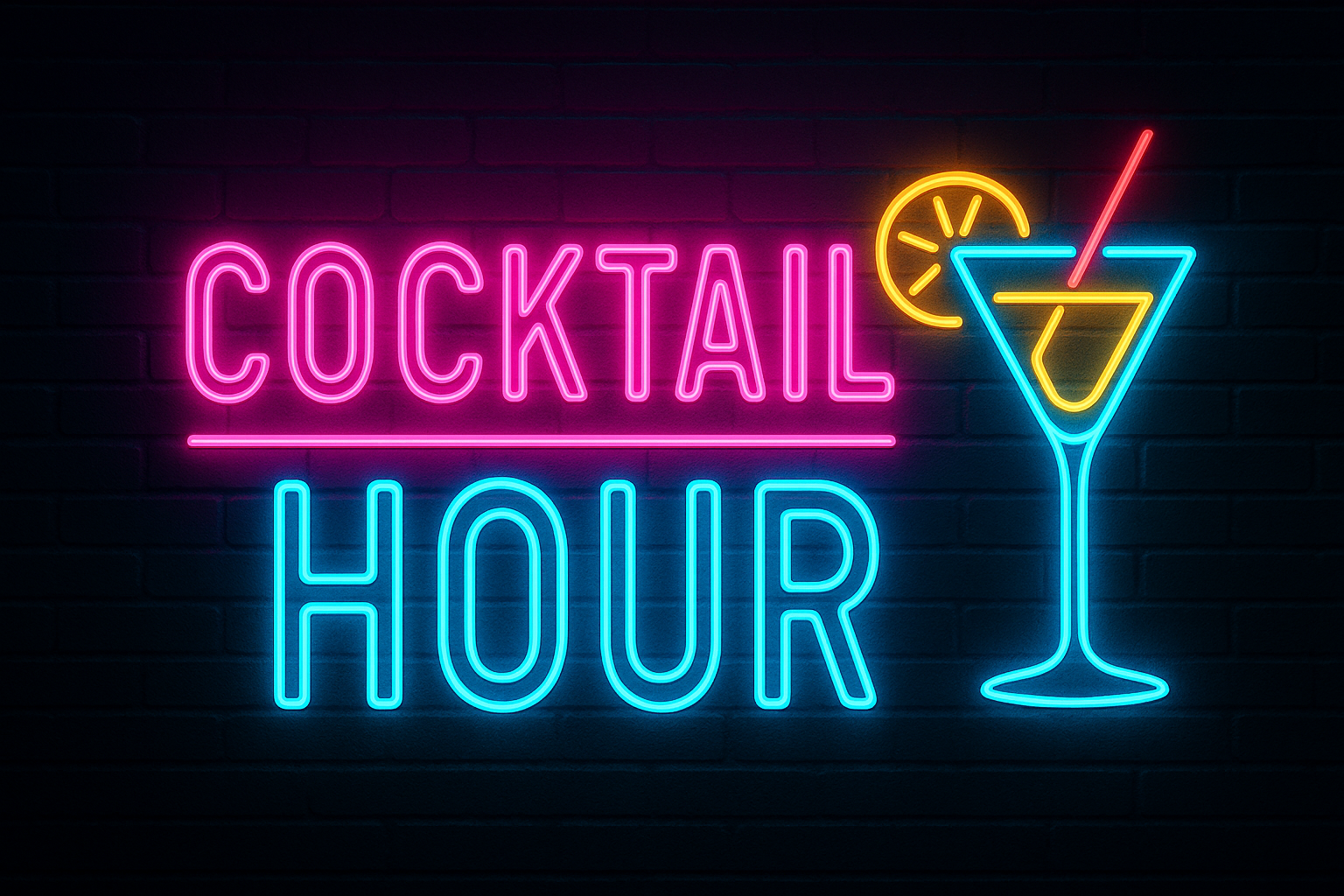 neonpunk Cocktail Hour wording with a nice cocktail glass
